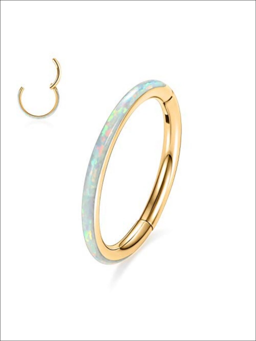 Opal Hinged Nose Ring Hoop Surgical Steel Septum Piercing Jewelry 16G 10mm